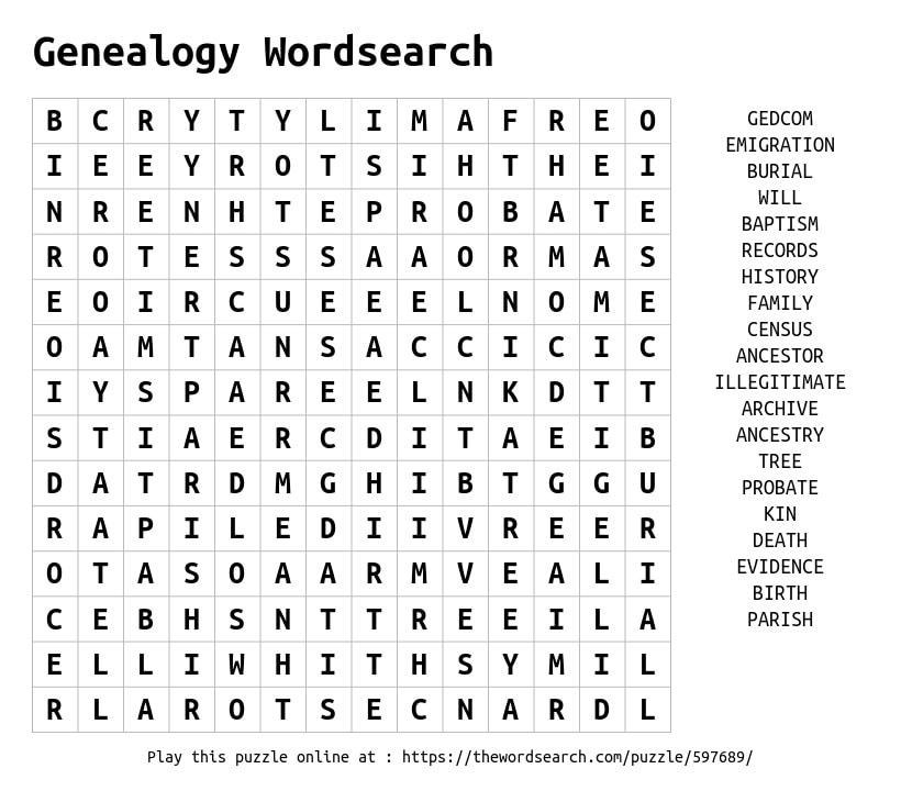 Genealogy Wordsearch